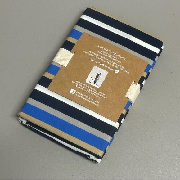 Pottery Barn Stockholm Stripe Set of 2 Pillow Cases Blue Gray White Navy NWT NEW - Picture 5 of 5